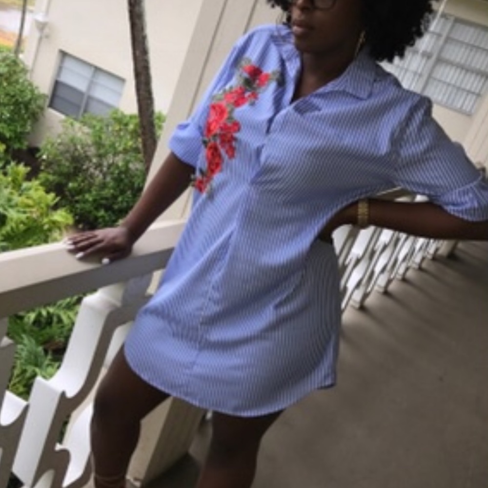 Pinstripe Dress with Floral Patchwork